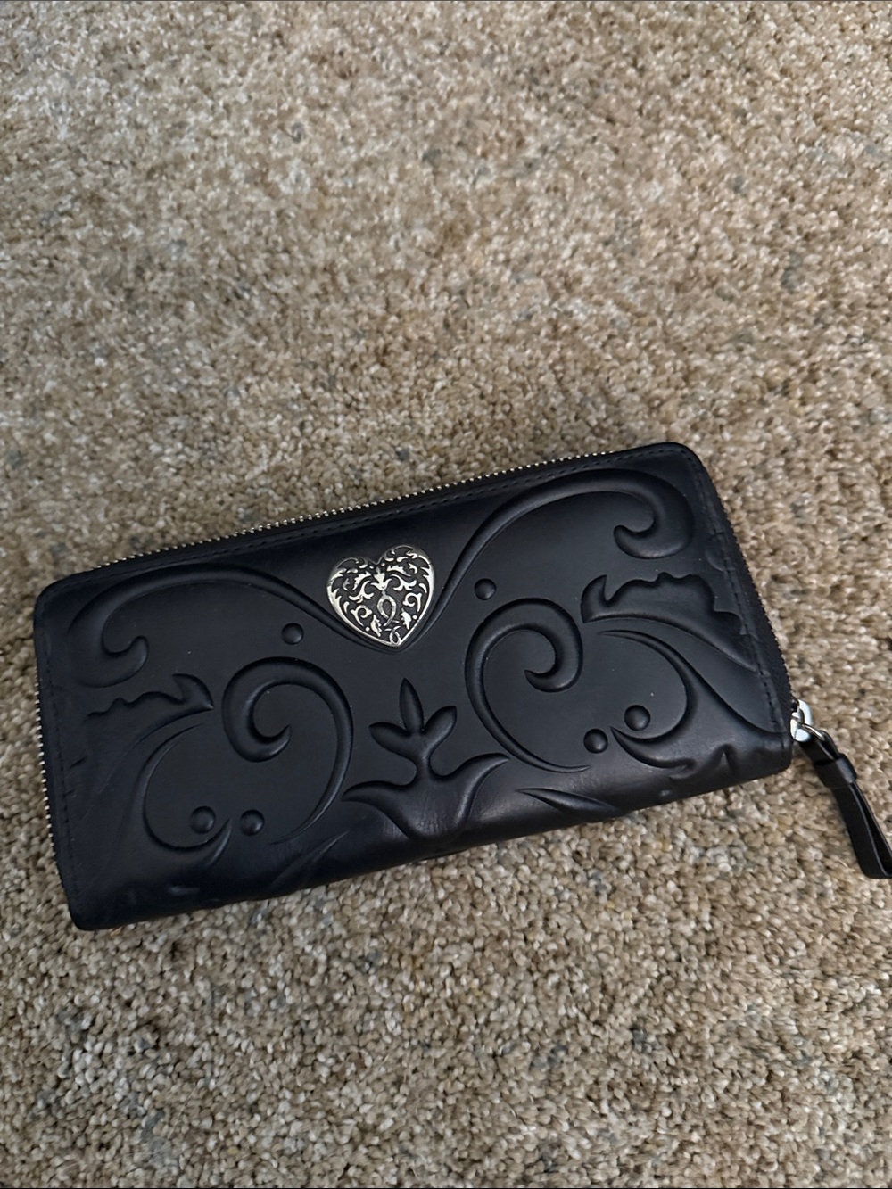 Brighton Black Embossed Heart Zip-Around Wallet